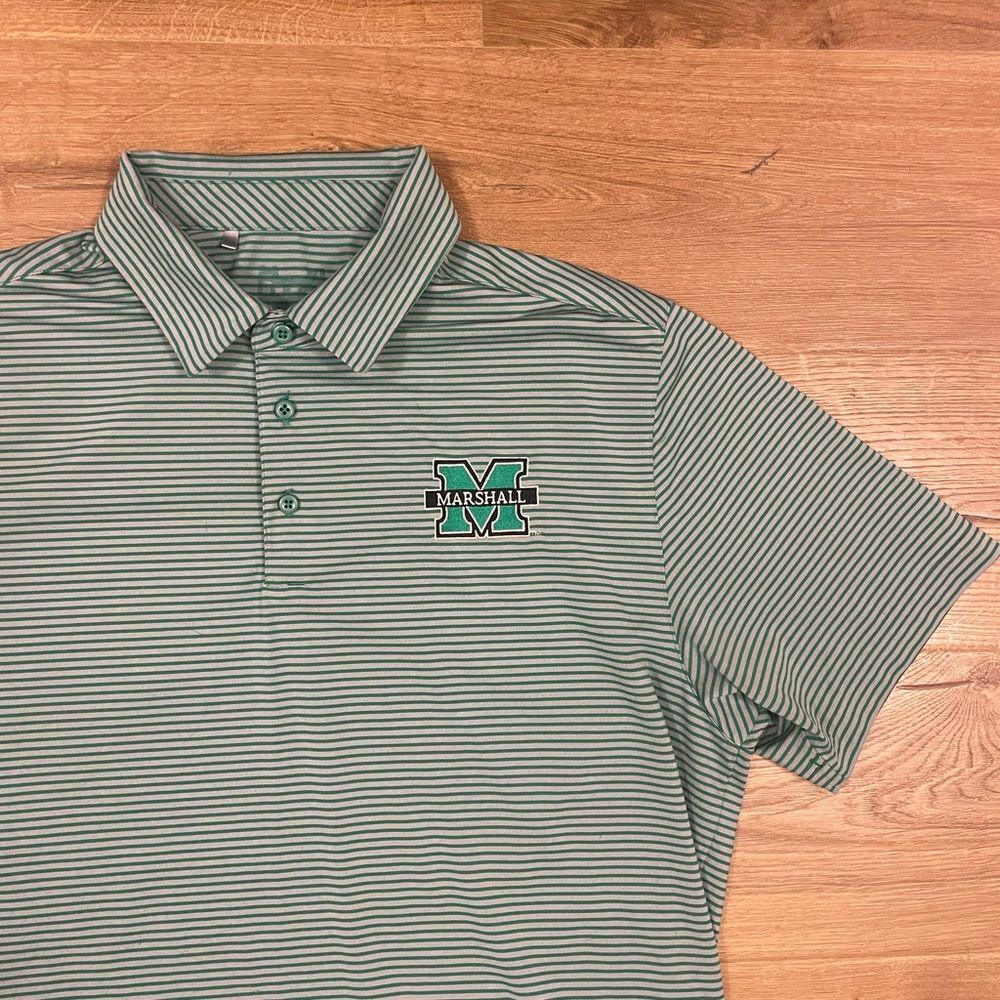 Under Armour Men’s Marshall Thundering Herd Stripe Stretch Polo Green Size XL